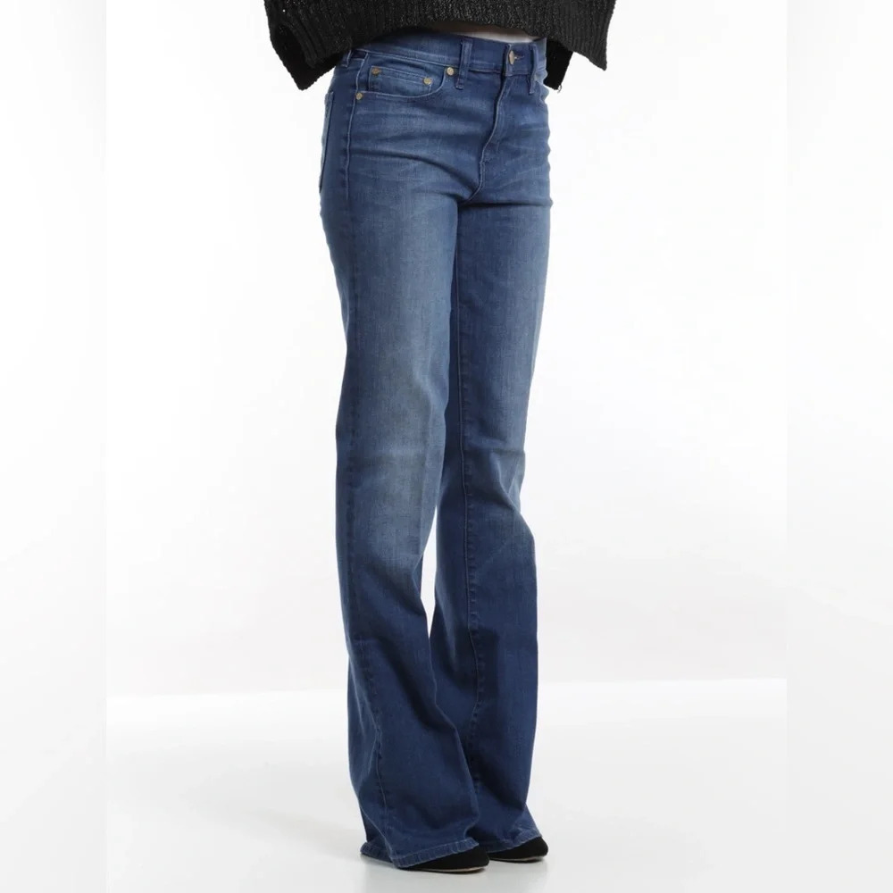 Tory Burch Mid-Rise Flare-Leg Glory Blue Stretch Denim Jeans size 26